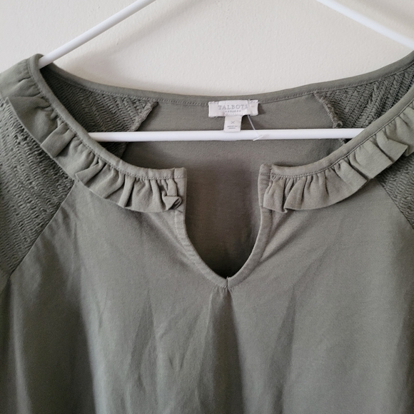 Talbots Olive Green Ruffled Blouse - Picture 3 of 9